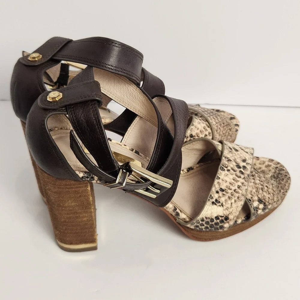 Louise et Cie Women's Gigi Snakeskin Brown Leather Platform Heel Size 5.5M